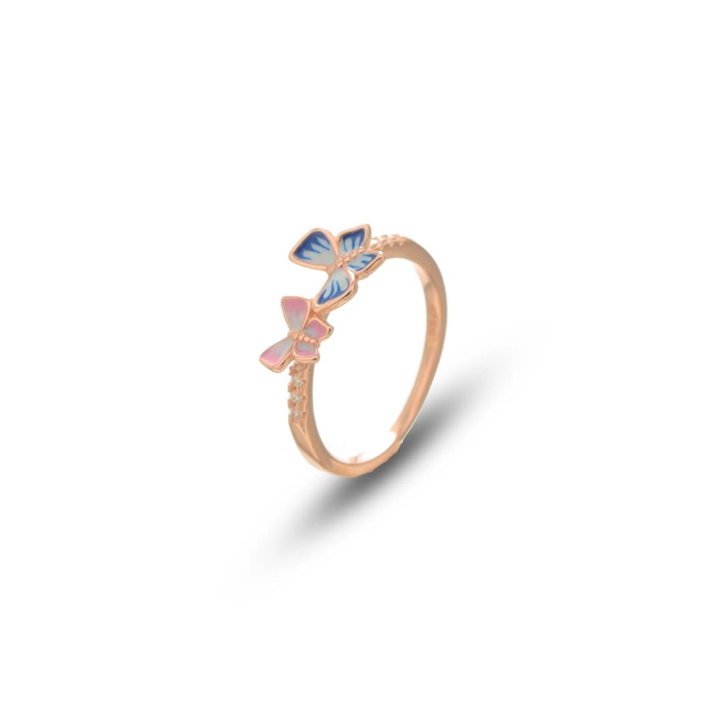 925 Rose Gold Twin Butterfly Ring - 925 sterling silver ring by Tassya Silver