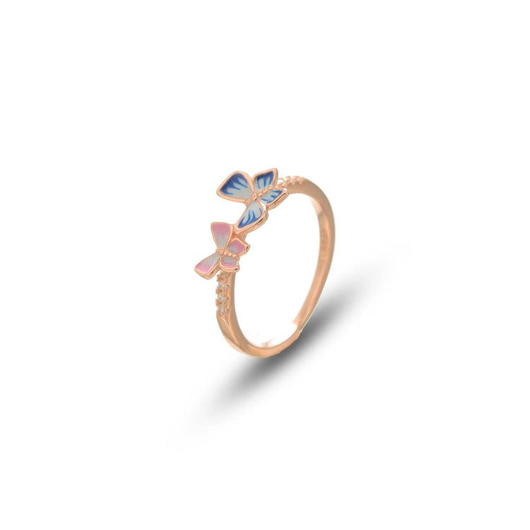 925 Rose Gold Twin Butterfly Ring - 925 sterling silver ring by Tassya Silver