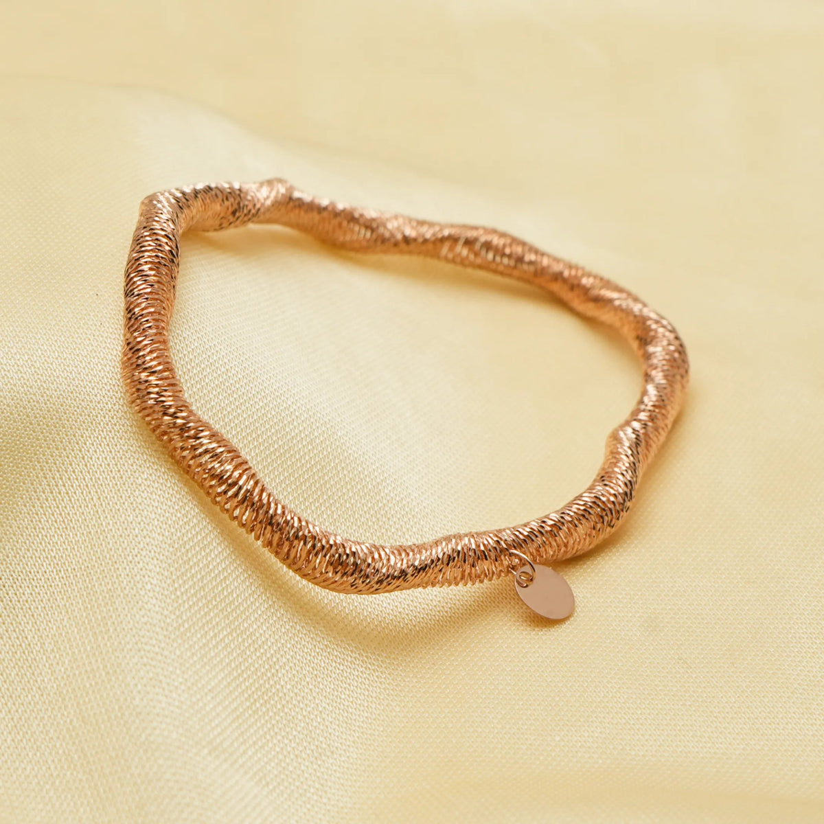 925 Silver Rosé Mesh Wave Kada - 925 sterling silver bracelet by Tassya Silver