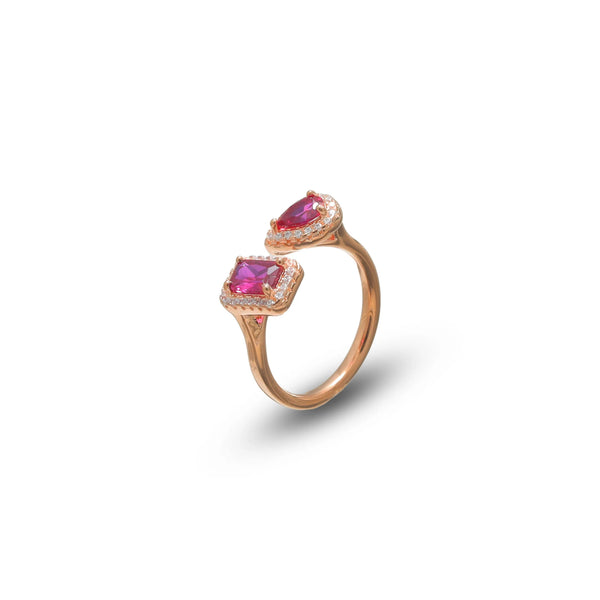 925 Silver Rosé Twin Ruby Spark Ring