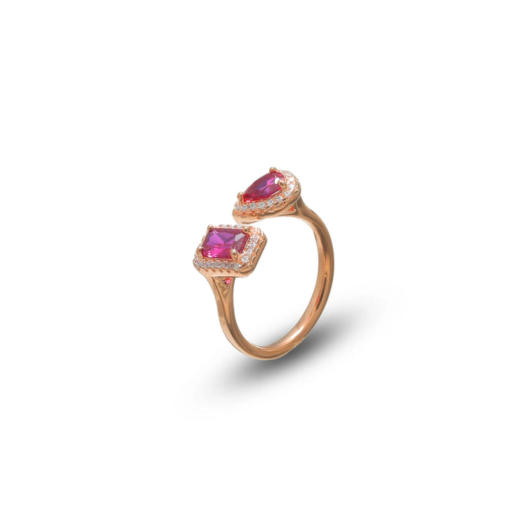 925 Silver Rosé Twin Ruby Spark Ring - 925 sterling silver ring by Tassya Silver