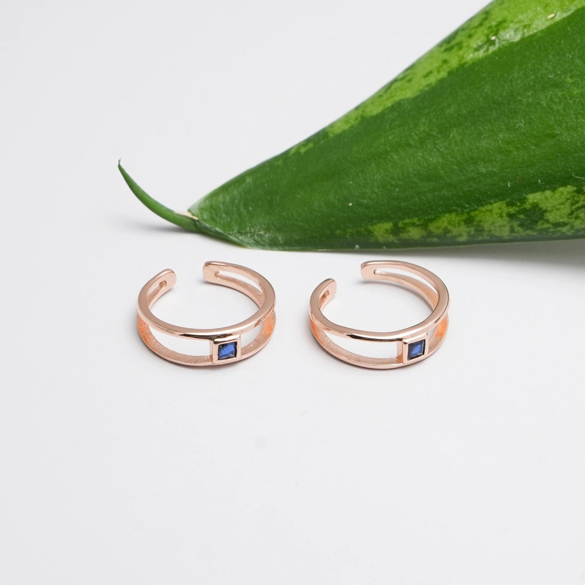 925 Silver Rosegold Blue Mist Toe Rings (Pack of 2) - 925 sterling silver ring by Tassya Silver