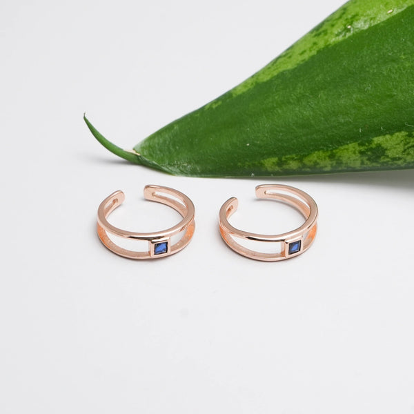 925 Silver Rosegold Blue Mist Toe Rings (Pack of 2)