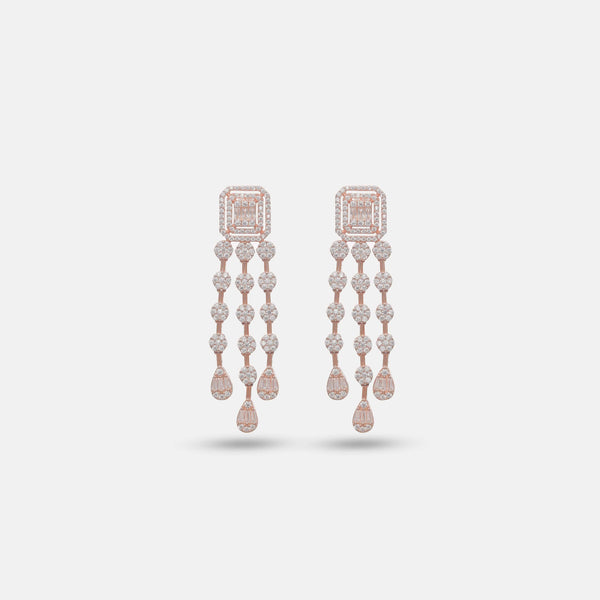 925 Rose Gold Cascade Royale Earrings