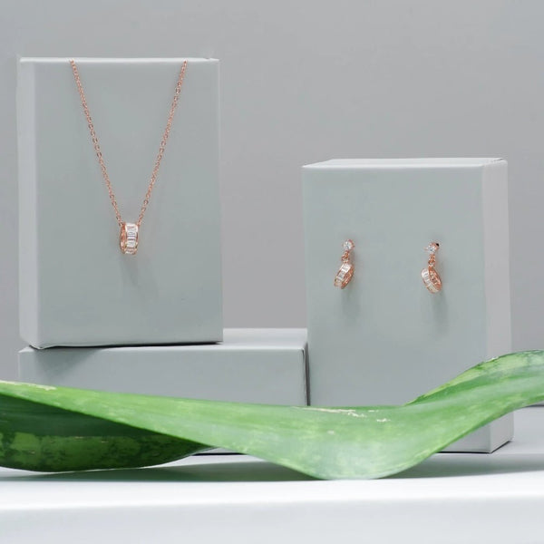 925 Silver Rosegold Classic Baguette Sparkle Chain Pendant Top