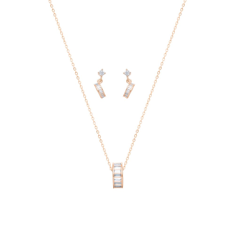 925 Silver Rosegold Classic Baguette Sparkle Chain Pendant Top - 925 sterling silver pendant by Tassya Silver