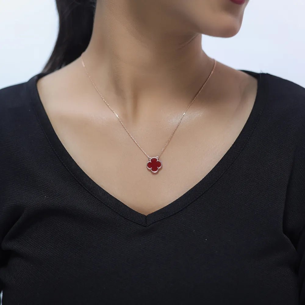 925 Silver Rosegold Crimson Clover Chain Pendant - 925 sterling silver pendant by Tassya Silver