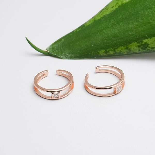 925 Silver Rosegold Crystal Glow Toe Rings (Set of 2)