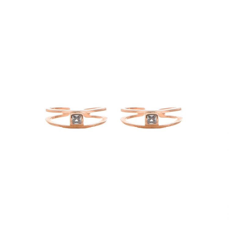 925 Silver Rosegold Crystal Glow Toe Rings (Set of 2) - 925 sterling silver ring by Tassya Silver