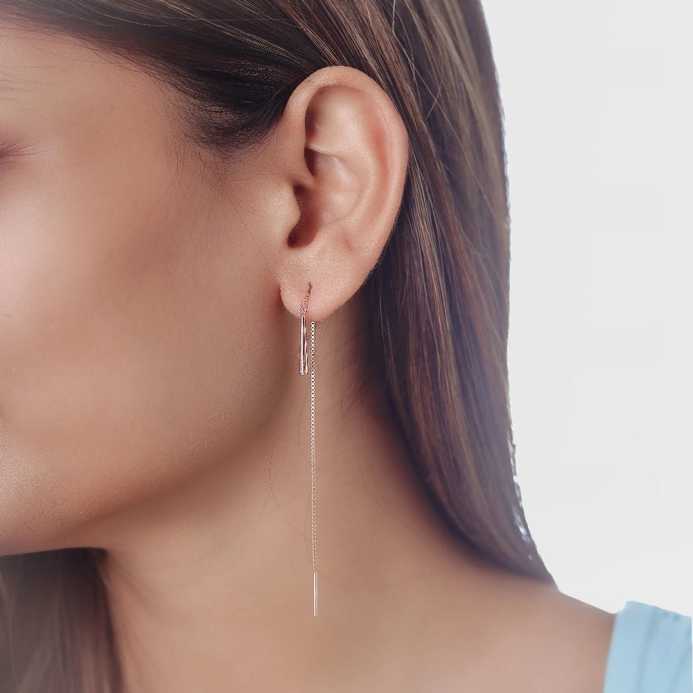 925 Silver Rose Gold Drop Threader Earrings - 925 sterling silver earrings by Tassya Silver