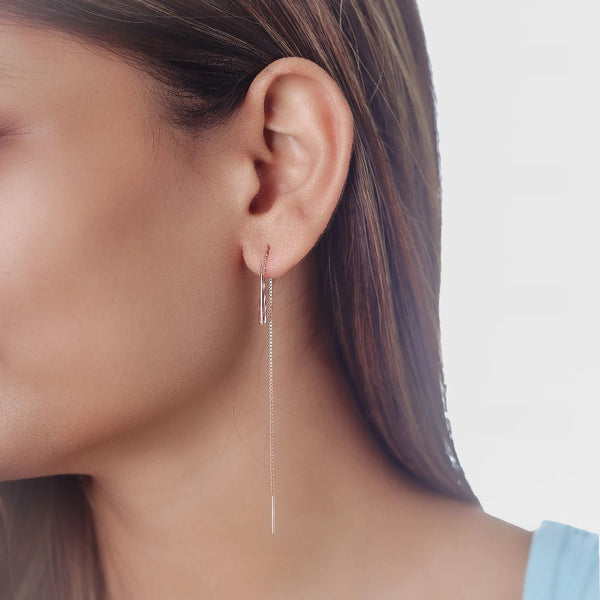925 Silver Rose Gold Drop Threader Earrings