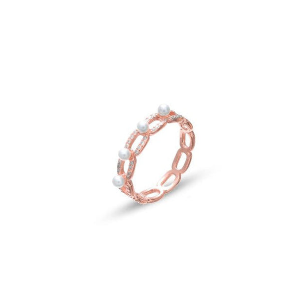 925 Silver Rose Gold Elegant Pearl Link Ring