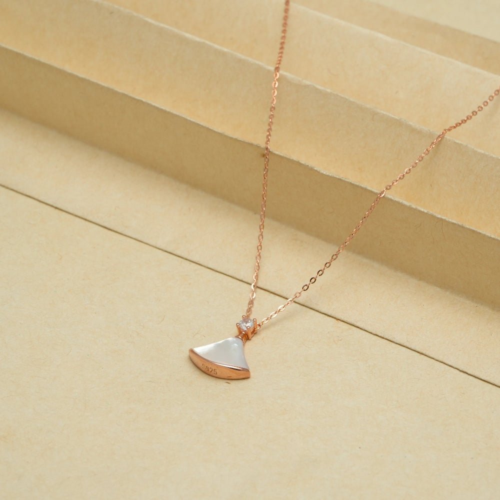 925 Silver Rosegold Pearl Fan Elegance Chain Pendant - 925 sterling silver pendant by Tassya Silver
