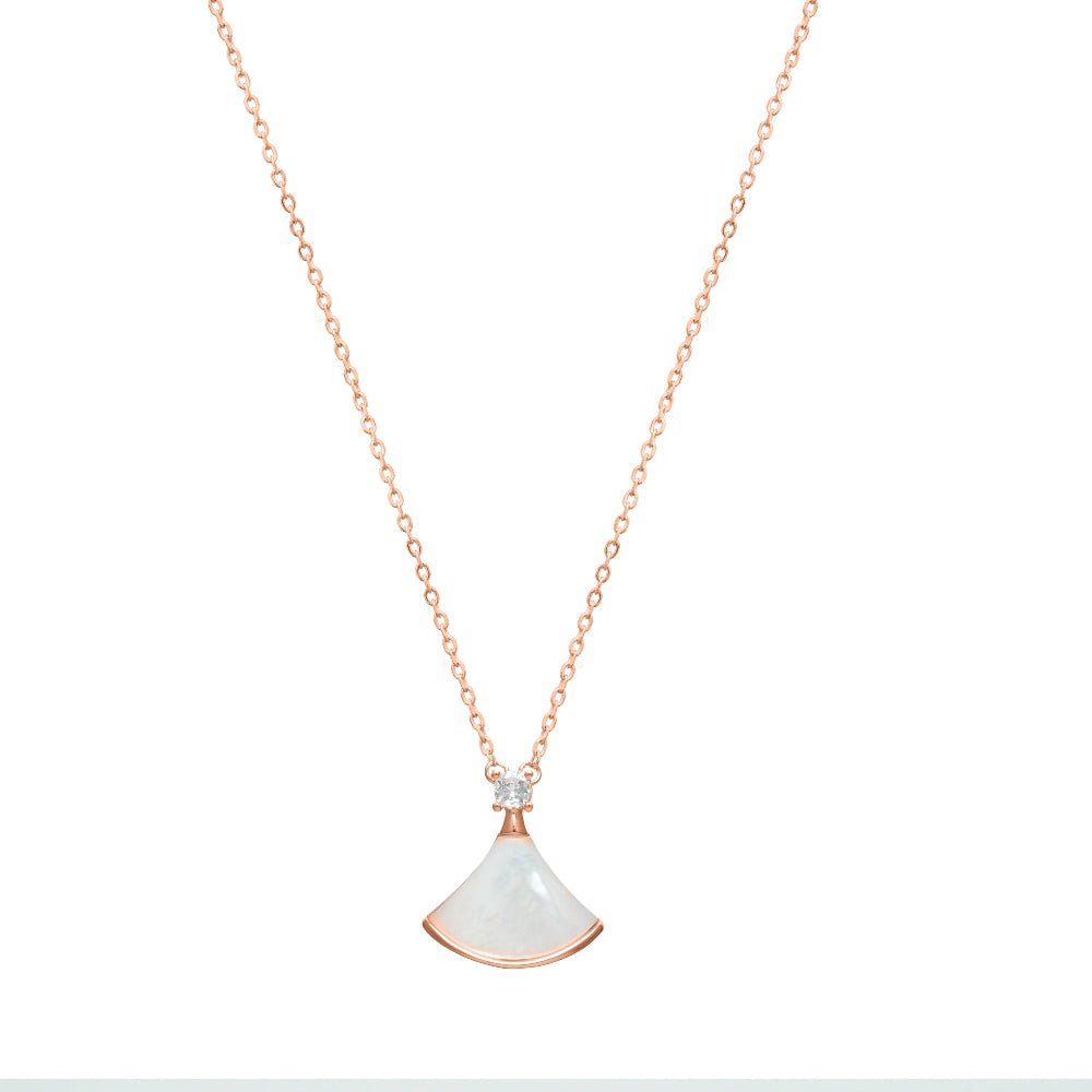 925 Silver Rosegold Pearl Fan Elegance Chain Pendant - 925 sterling silver pendant by Tassya Silver