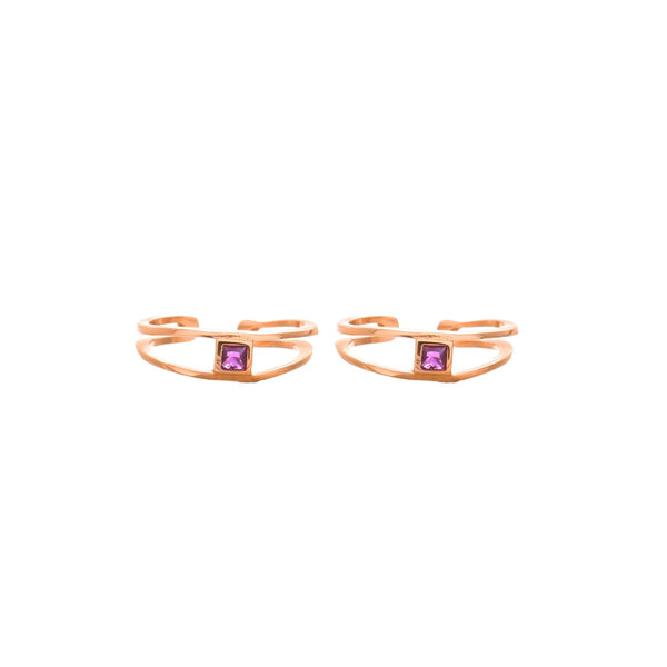 925 Silver Rosegold Purple Spark Toe Rings (Set of 2)
