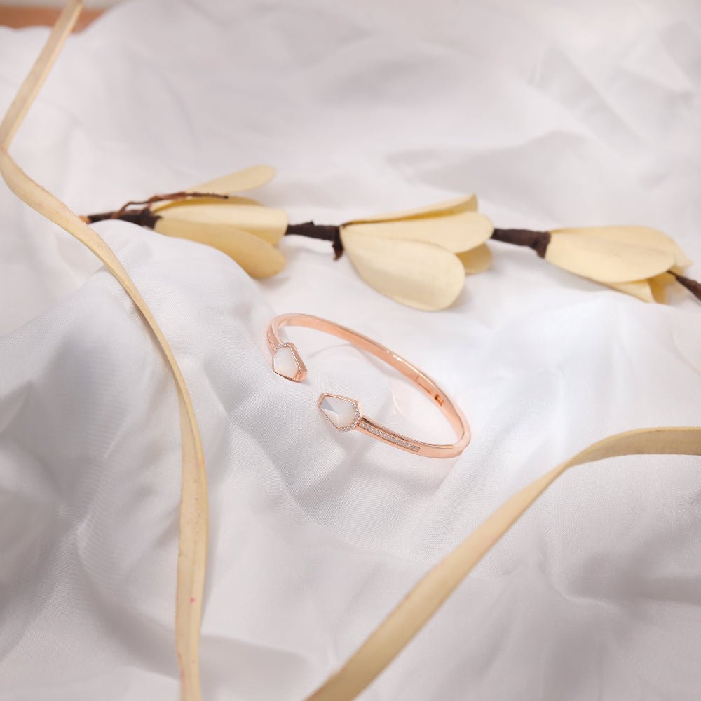 925 Silver Rosegold Shimmering Diamond Radiance Kada - 925 sterling silver bracelet by Tassya Silver