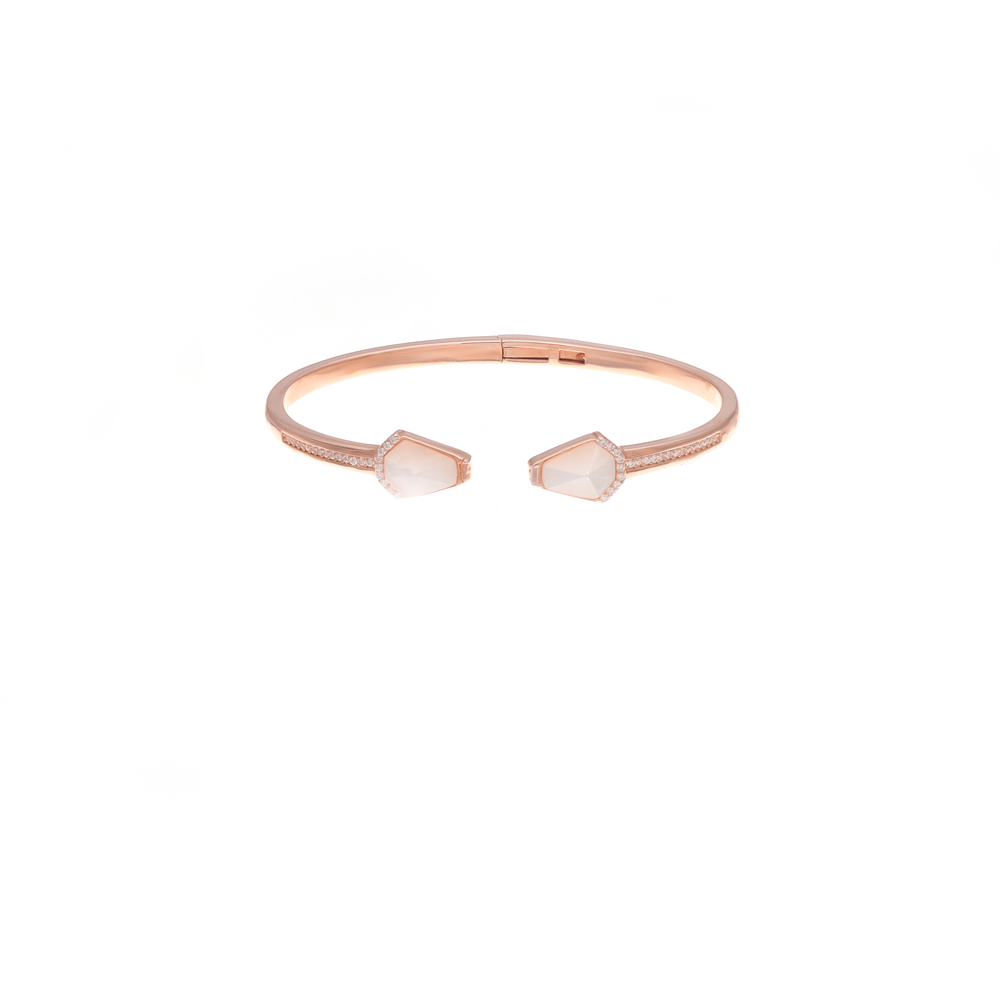 925 Silver Rosegold Shimmering Diamond Radiance Kada - 925 sterling silver bracelet by Tassya Silver