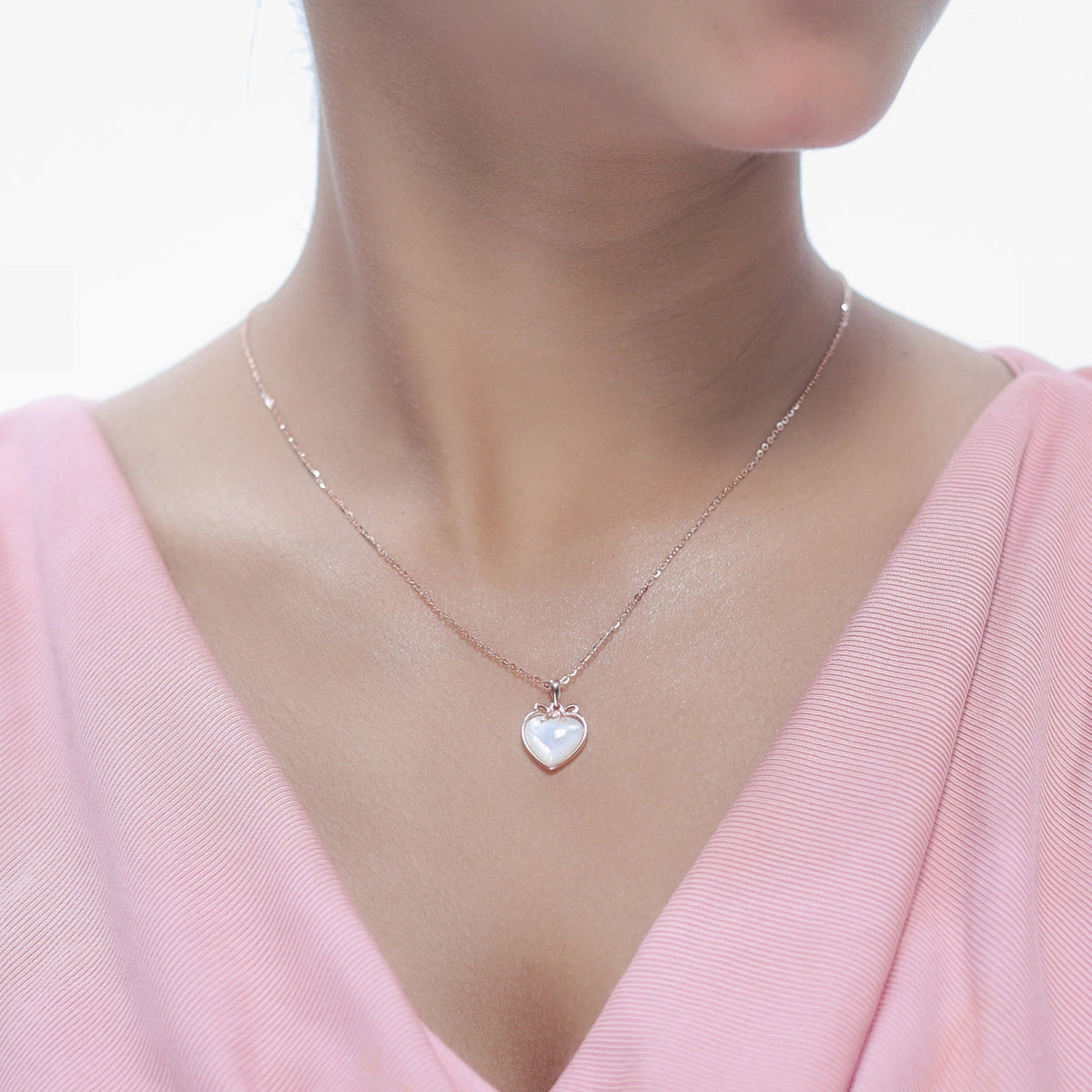 925 Silver Rosy Heart Chain Pendant - 925 sterling silver pendant by Tassya Silver