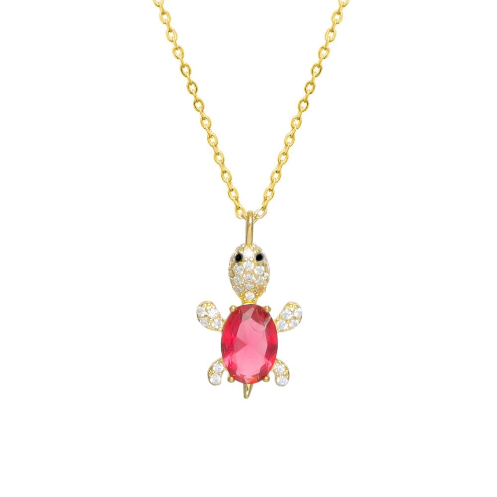 925 Silver Golden Ruby Turtle Chain Pendant - 925 sterling silver pendant by Tassya Silver