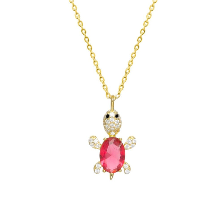 925 Silver Golden Ruby Turtle Chain Pendant - 925 sterling silver pendant by Tassya Silver