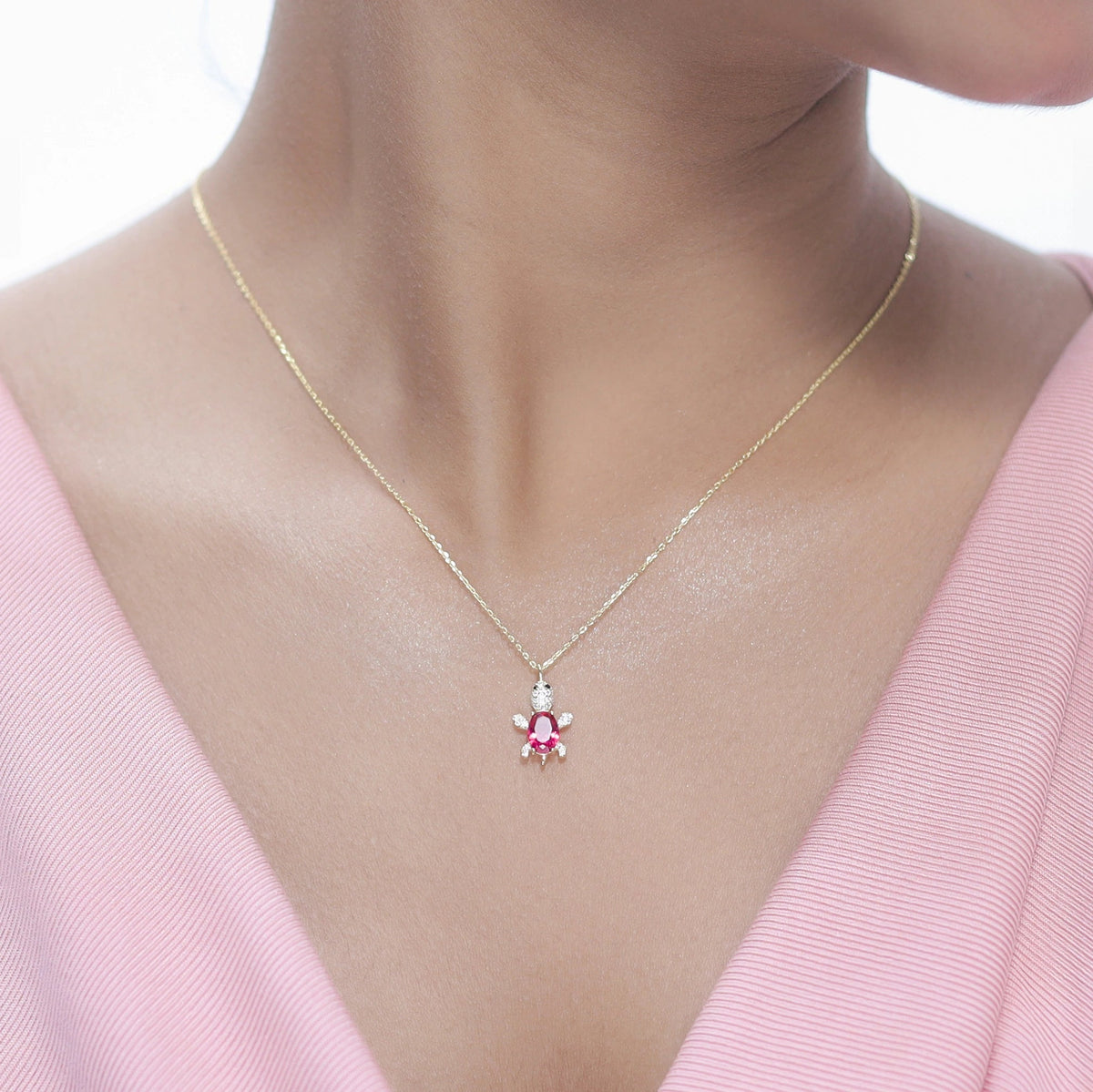 925 Silver Golden Ruby Turtle Chain Pendant - 925 sterling silver pendant by Tassya Silver