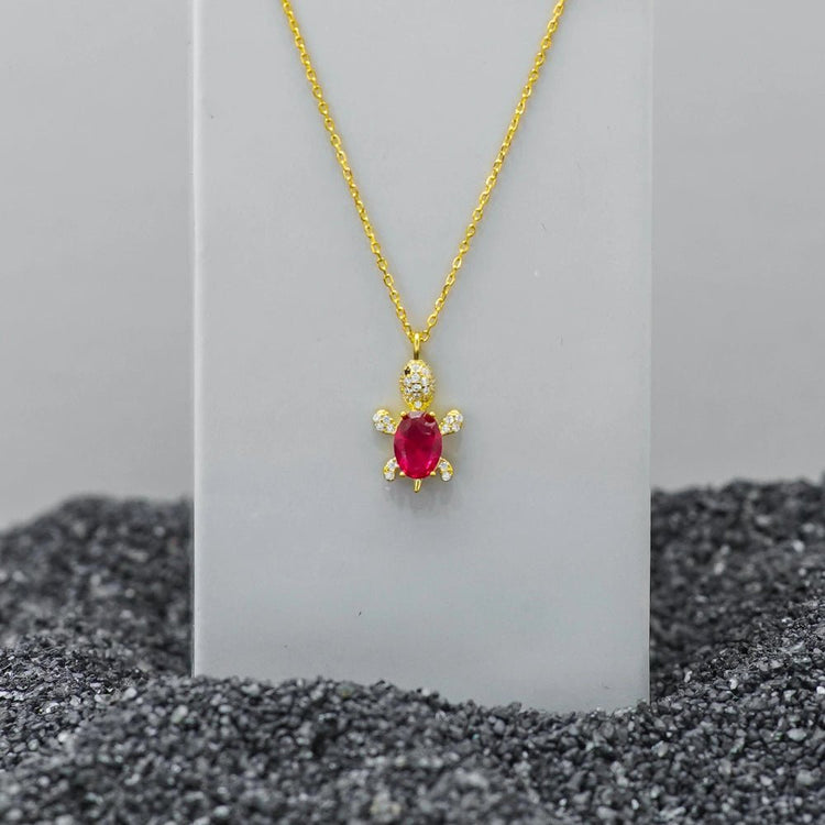 925 Silver Golden Ruby Turtle Chain Pendant - 925 sterling silver pendant by Tassya Silver