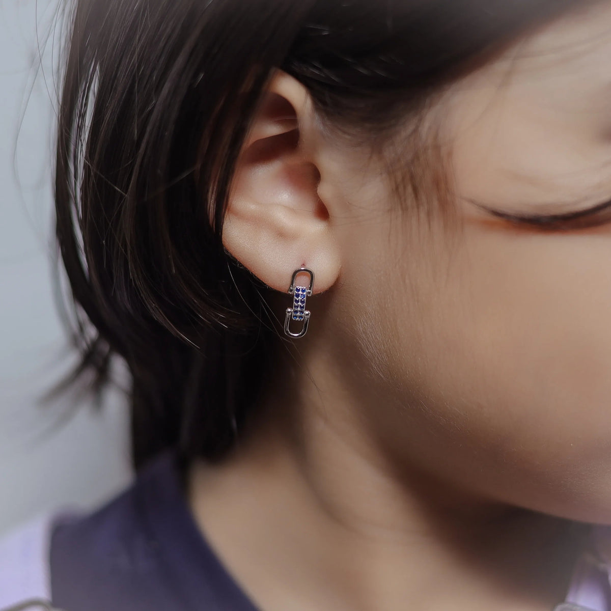 925 Silver Sapphire Link Baby Studs - 925 sterling silver earrings by Tassya Silver