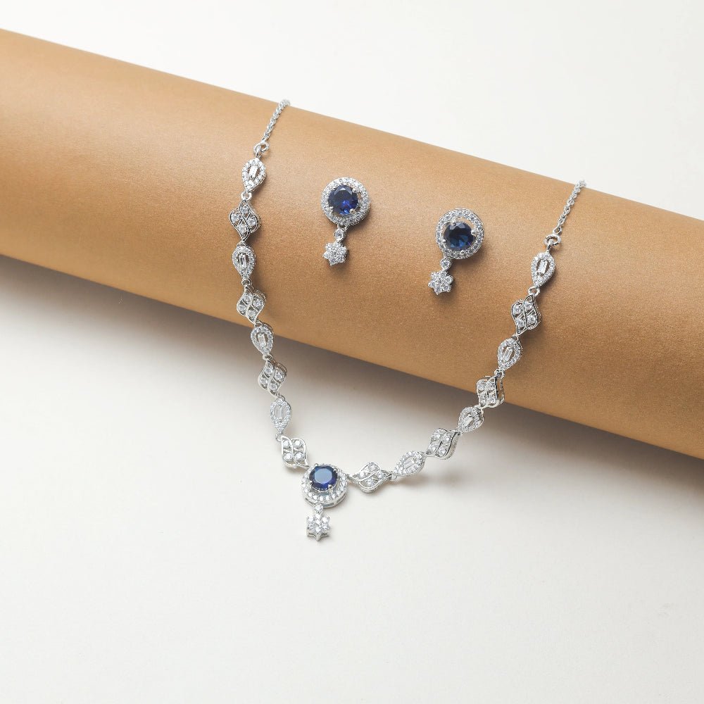 925 Silver Sapphire Necklace Set - 925 sterling silver necklace by Tassya Silver