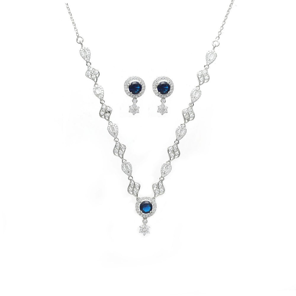 925 Silver Sapphire Necklace Set - 925 sterling silver necklace by Tassya Silver