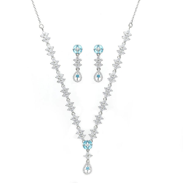 925 Silver Sea Blue Diamond Necklace Set