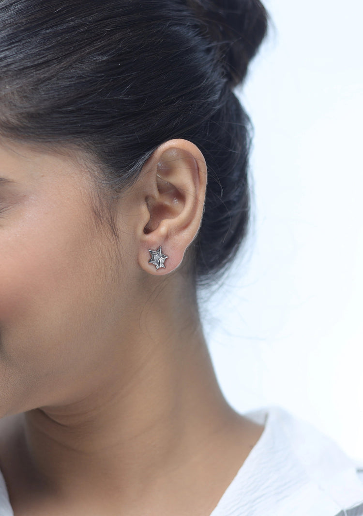 925 Silver 3D Star Studs - 925 sterling silver earrings by Tassya Silver