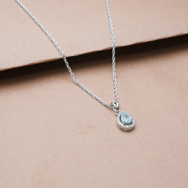 925 Silver Aqua Teardrop Pendant