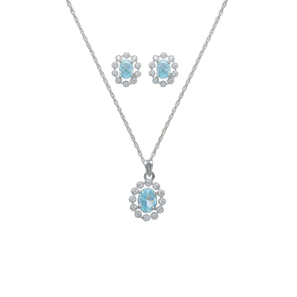 925 Silver Aquamarine Oval Pendant & Studs Set - 925 sterling silver earrings by Tassya Silver