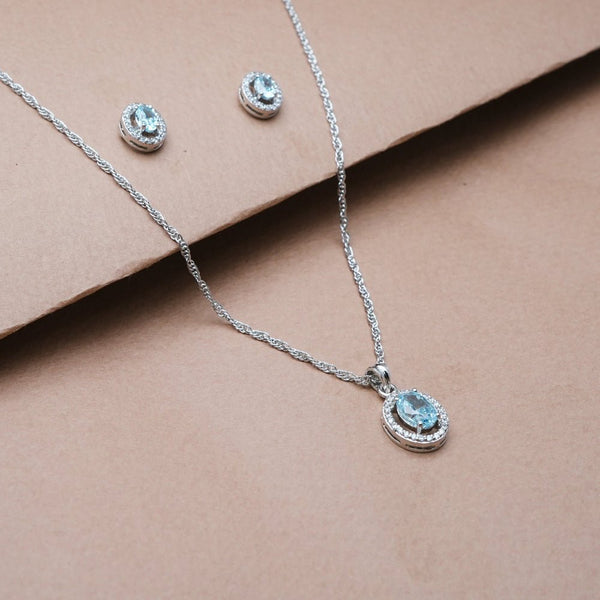 925 Silver Aquamarine Oval Halo Set