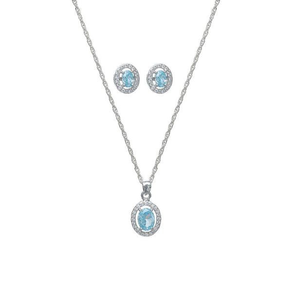 925 Silver Aquamarine Oval Halo Set