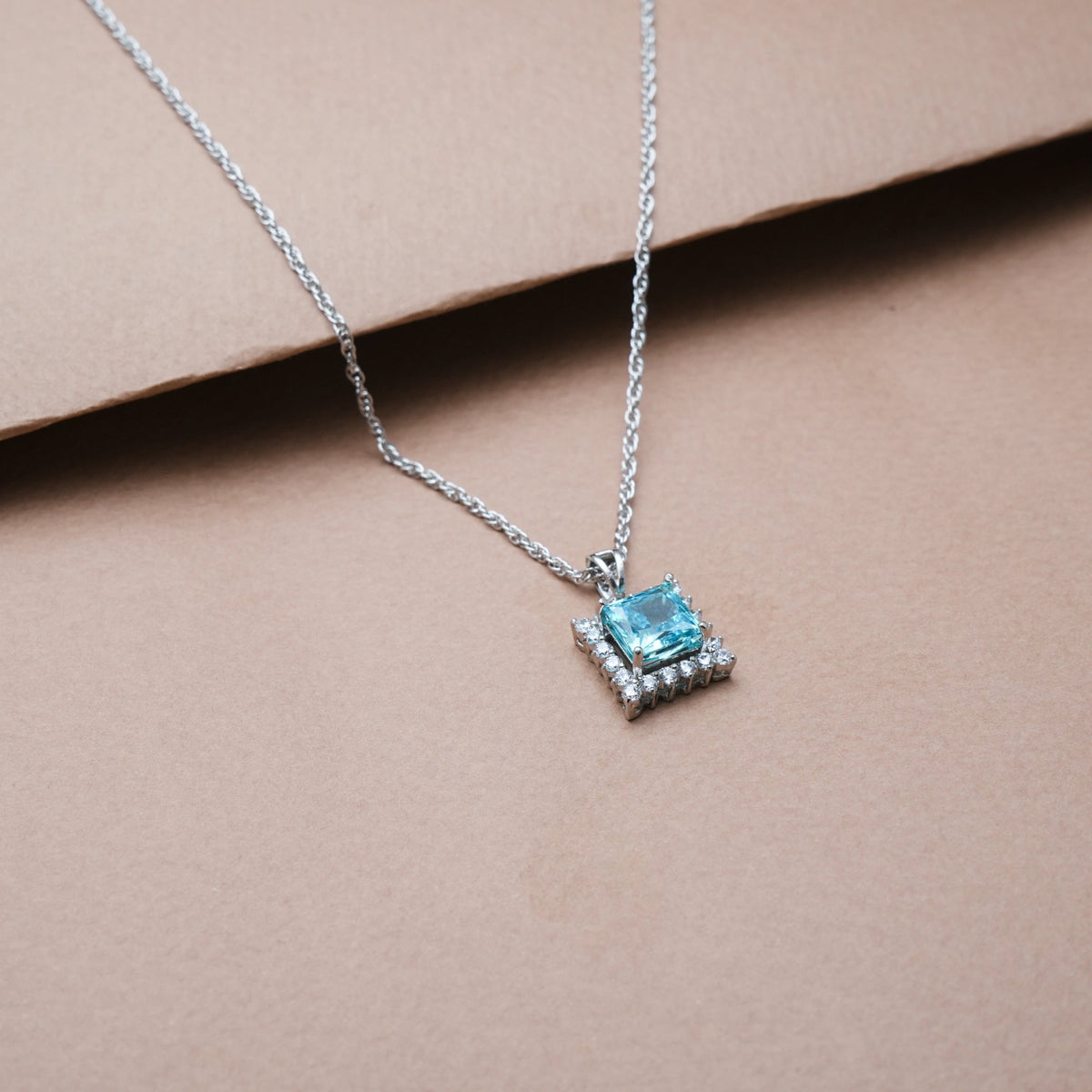 925 Silver Aquamarine Square Pendant - 925 sterling silver pendant by Tassya Silver