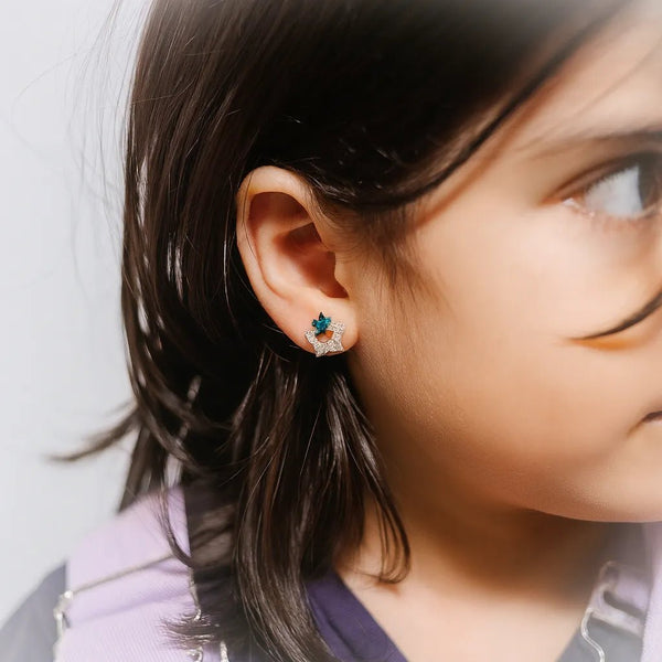 925 Silver Aquamarine Star Studs for Baby