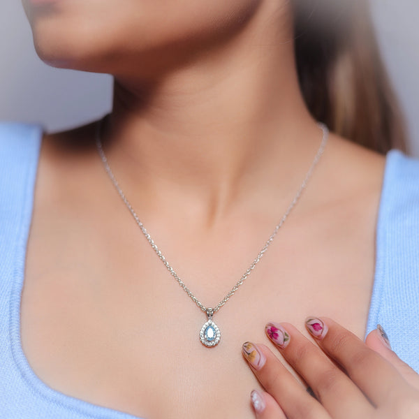 925 Silver Aquamarine Teardrop Pendant