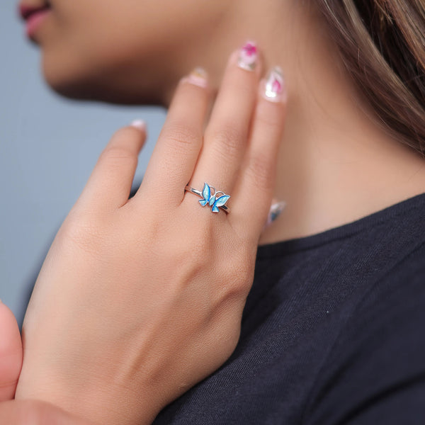 925 Silver Azure Butterfly Flight Ring