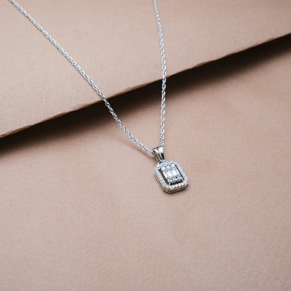 925 Silver Baguette & Round Halo Pendant - 925 sterling silver pendant by Tassya Silver