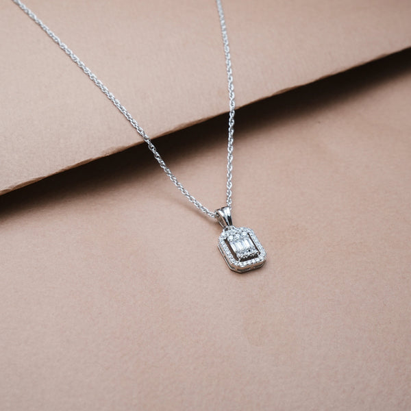 925 Silver Baguette & Round Halo Pendant
