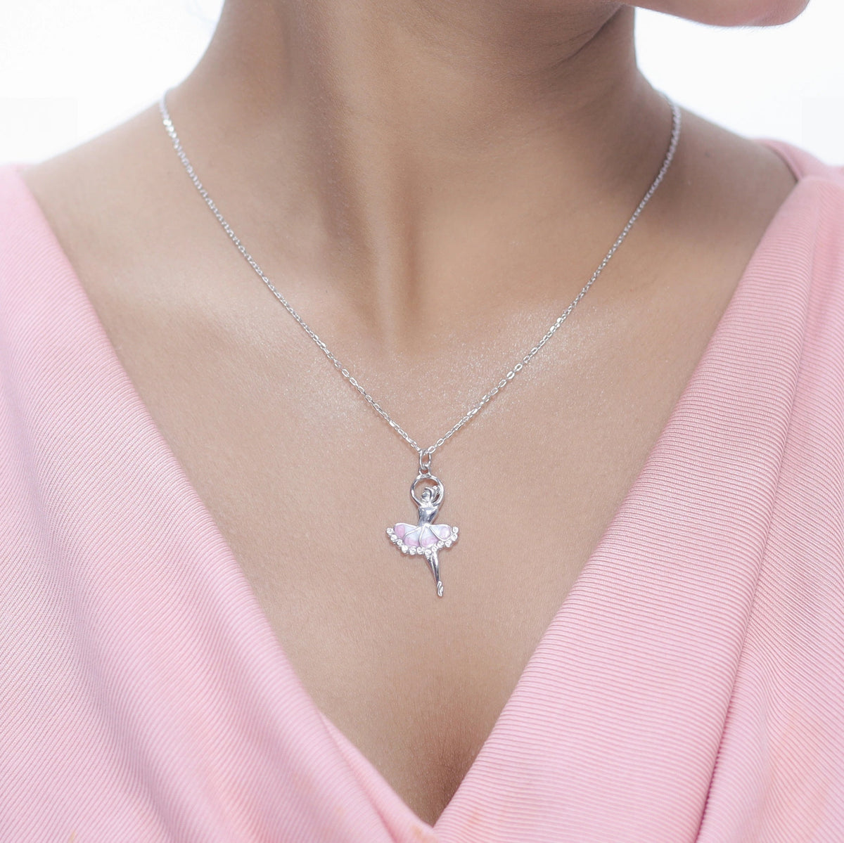 925 Silver Ballerina Sparkle Chain Pendant - 925 sterling silver pendant by Tassya Silver