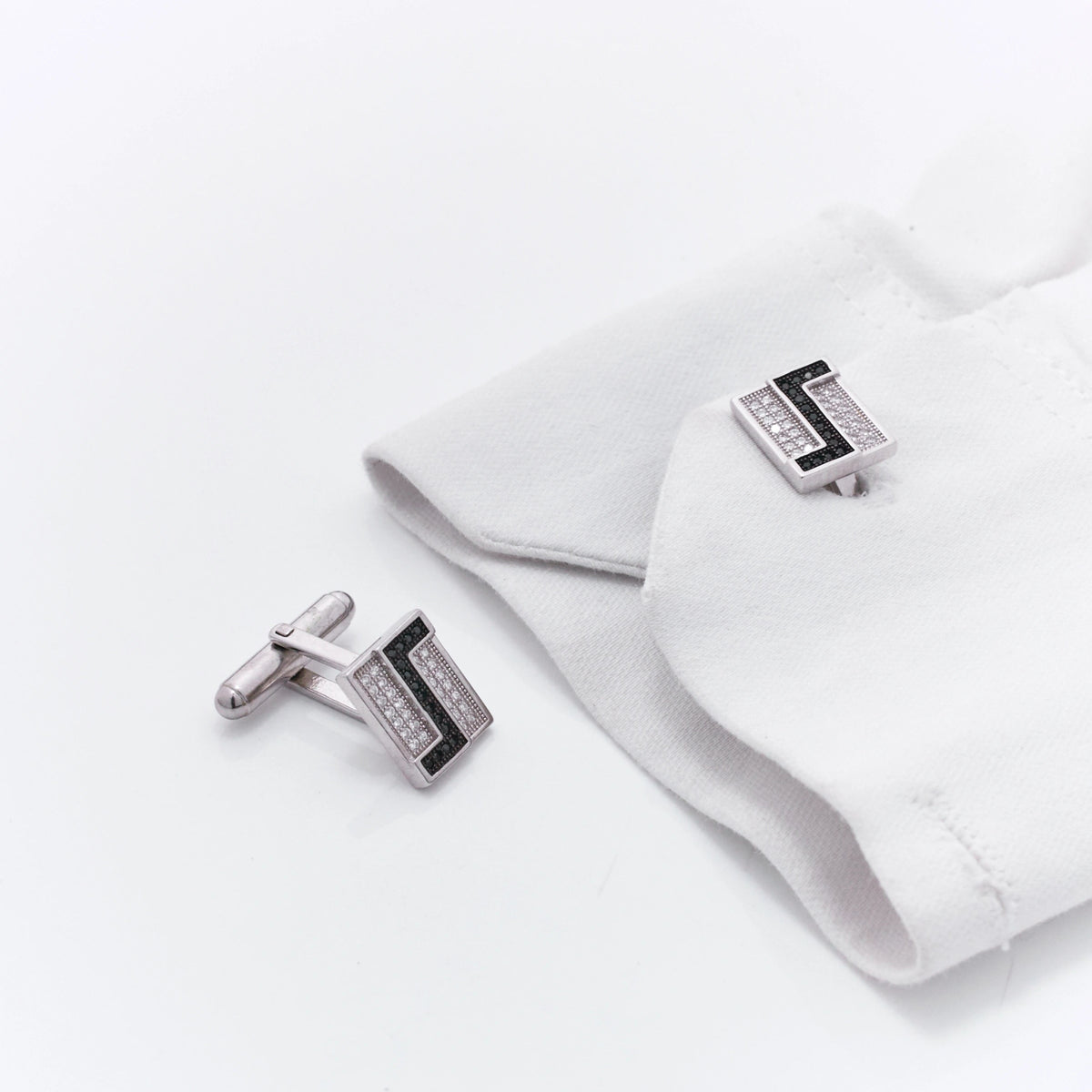 925 Silver Black & White Contrast Cufflinks - 925 sterling silver jewellery by Tassya Silver