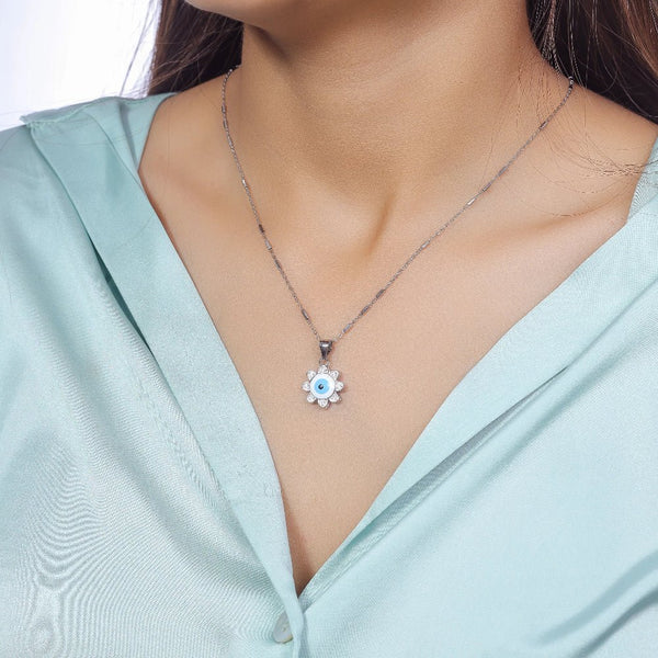 925 Silver Bloom Evil Eye Chain Pendant