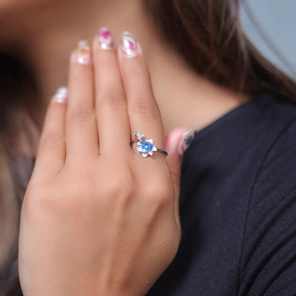 925 Silver Blossom Charm Floral Ring