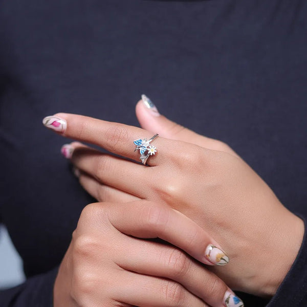 925 Silver Blossom Flight Floral Ring