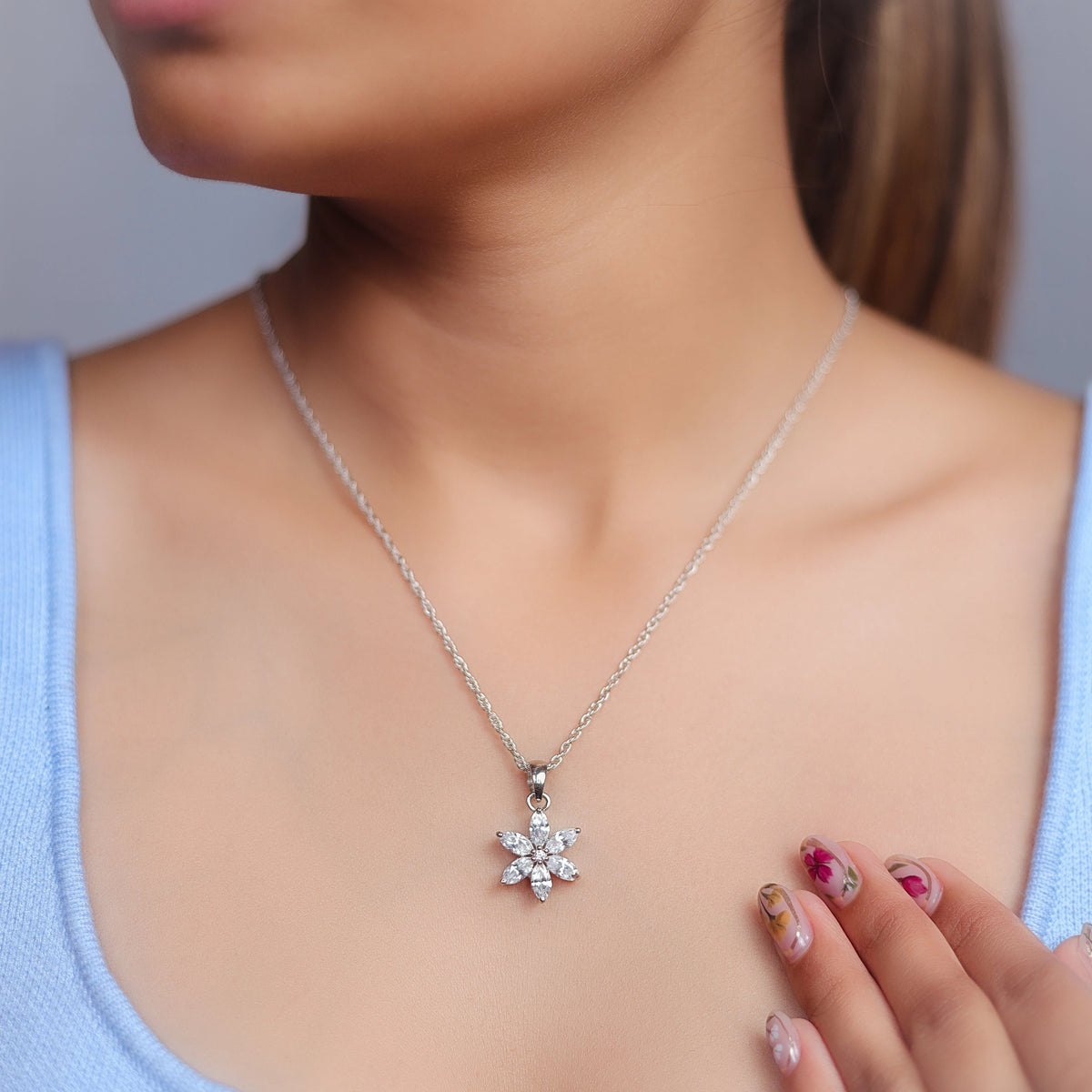 925 Silver Blossom Sparkle Pendant - 925 sterling silver pendant by Tassya Silver