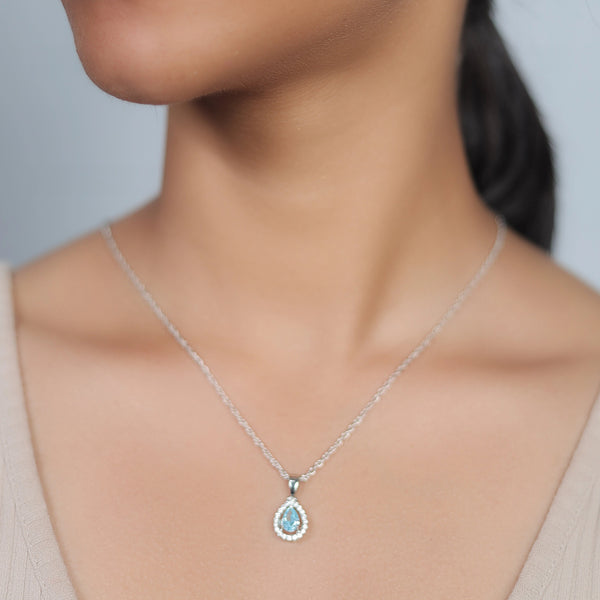 925 Silver Blue Dewdrop Halo Pendant