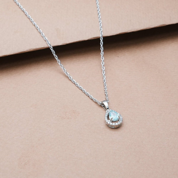 925 Silver Blue Dewdrop Halo Pendant