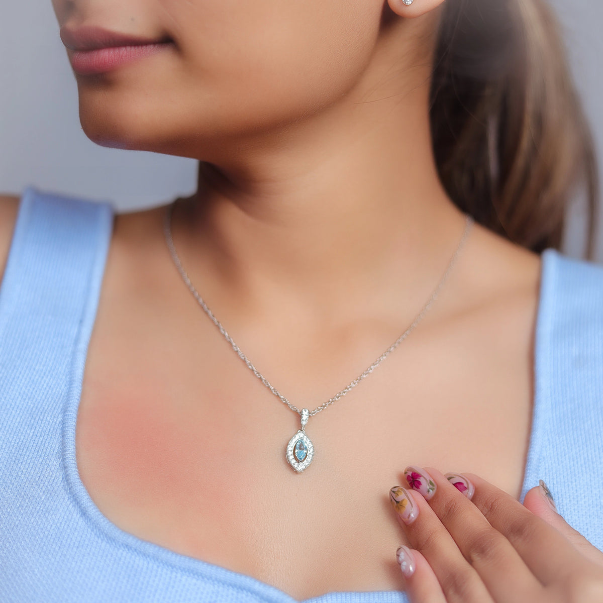 925 Silver Blue Ice Drop Pendant - 925 sterling silver pendant by Tassya Silver
